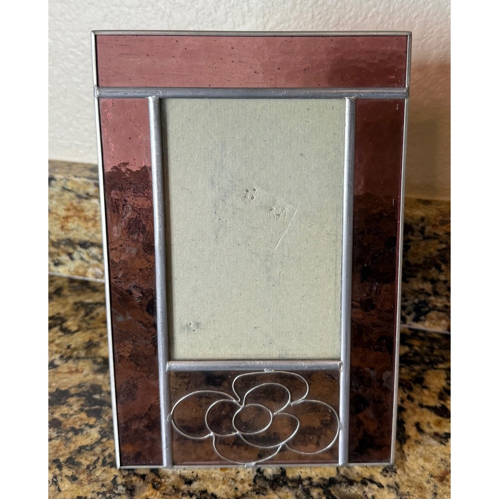 Carr 4x6 Photo Picture Frame‎ Purple Stained Glass Floral Art Nouveau Style Boho